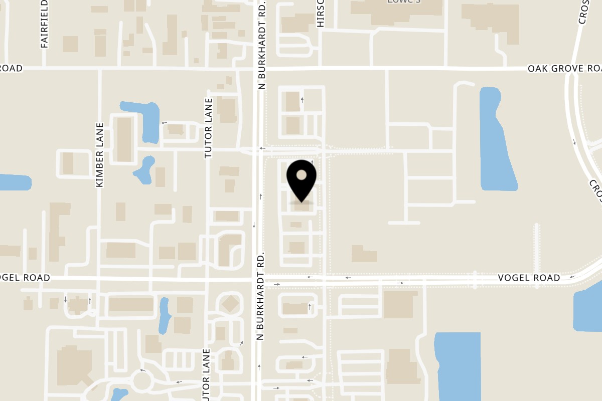 Map showing the location of Mister B's Pizza & Wings Evansville - Mister B's Pizza & Wings on 1340 Hirschland Rd in Evansville